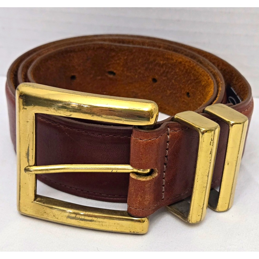 Vintage Brighton Brown Leather Belt with Solid Brass Buckle -Size Large